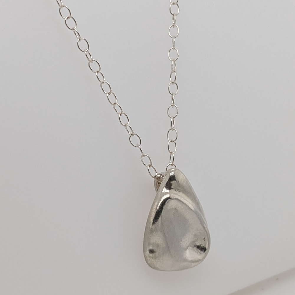 Sterling Silver Modern Style Pendant & Silver Chain w/ Flat Biwa Pearls - Picture 2 of 5